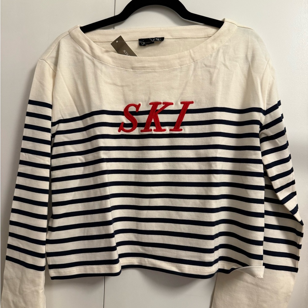 Striped Long Sleeve Top with 'SKI' Embroidery
